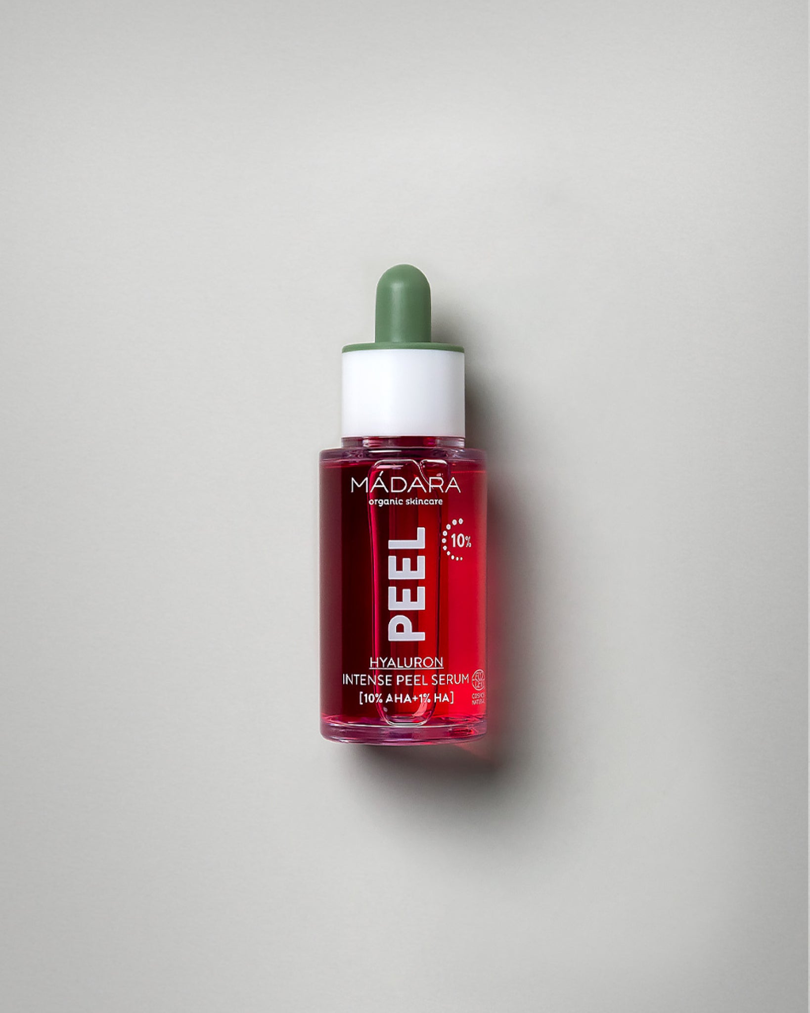 MÁDARA Organic Skincare hyaluron intense peel serum A2104 serum product photo on plain background.