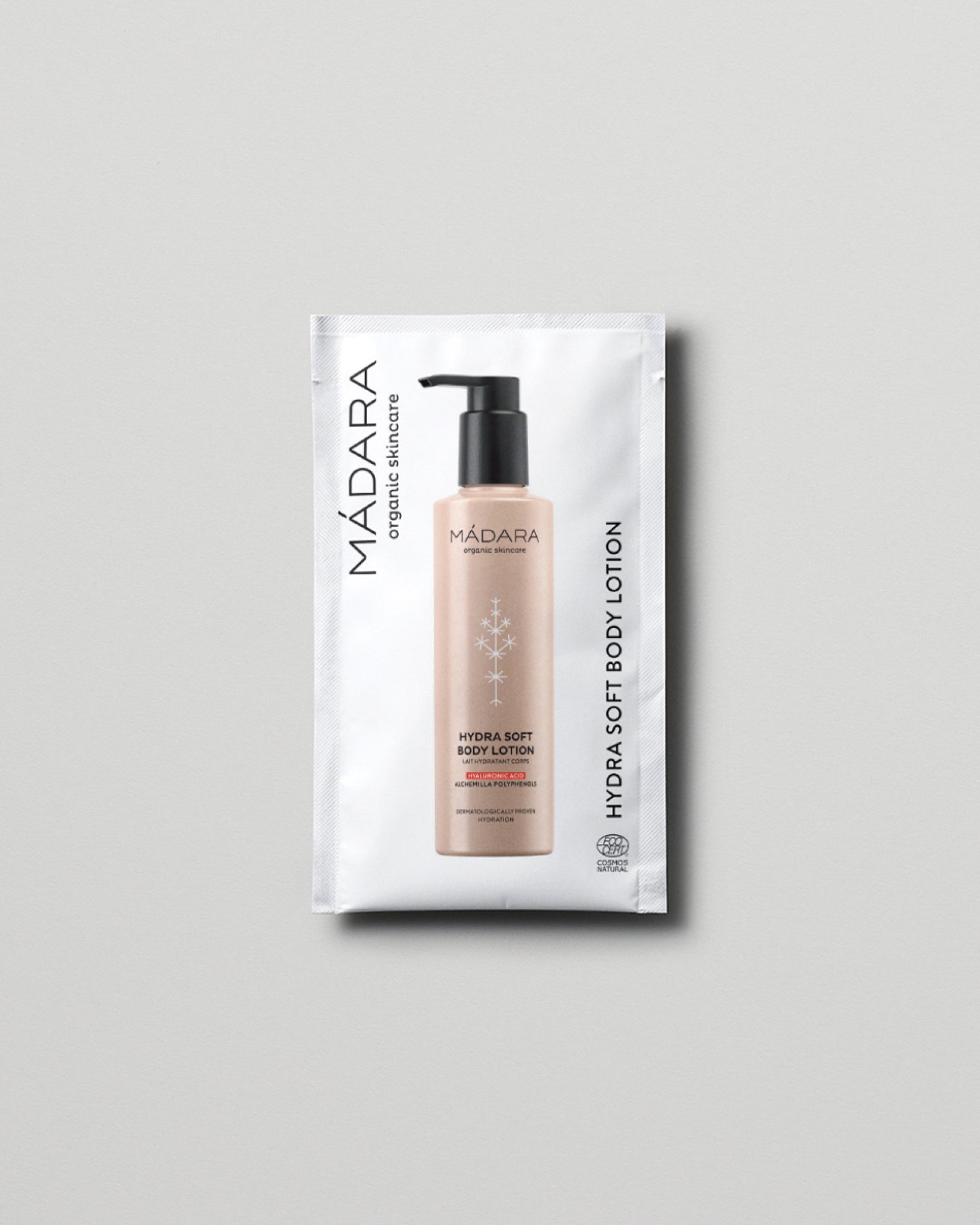 MÁDARA Organic Skincare hydra soft body lotion 2ml SC1112 5 lotion product photo on plain background.