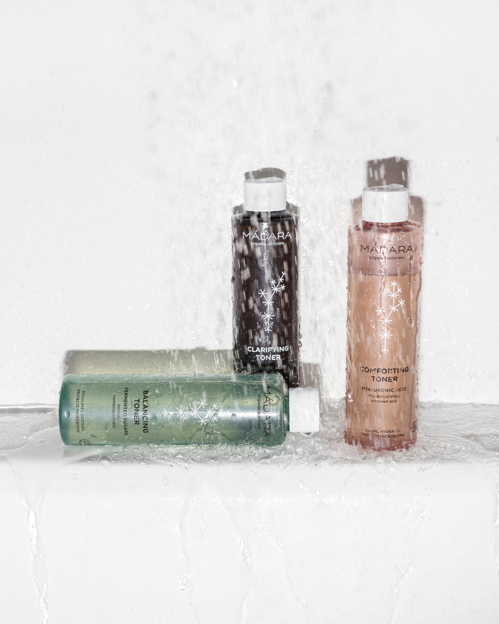 MÁDARA Organic Skincare skin toner selection A2053 toner product photo on plain background.