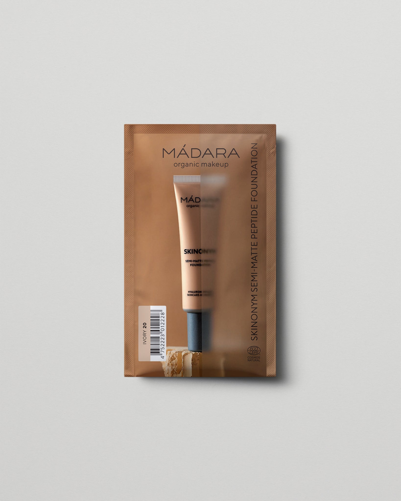 MÁDARA Organic Skincare semi matte peptide foundation ivory 2ml SC6082 2 foundation product photo on plain background.